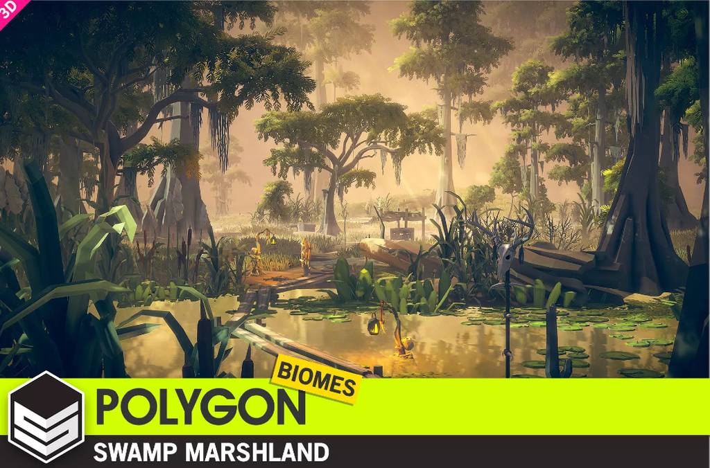 Unity – 风格化沼泽地 POLYGON Swamp Marshland – Nature Biomes – Low Poly 3D Art