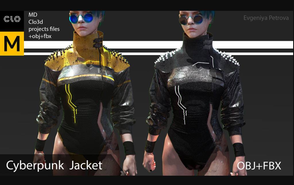 赛博朋克风格女式夹克 Cyberpunk female jacket. Clo3d, Marvelous designer project + OBJ+ FBX
