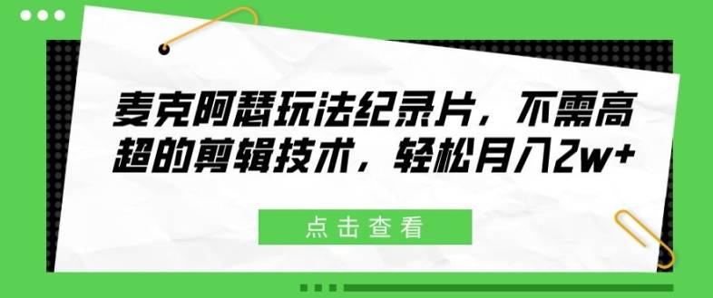 麦克阿瑟玩法纪录片，不需高超的剪辑技术，轻松月入2w+【揭秘】-网创指引人