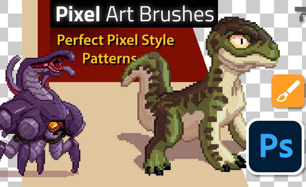 PS笔刷 – 像素艺术画笔 Pixel Art Brushes, Patterns & Style for Photoshop