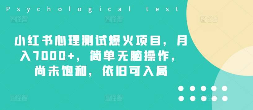 小红书心理测试爆火项目，月入7000+，简单无脑操作，尚未饱和，依旧可入局-网创指引人