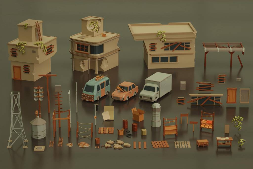 模型资产 – 风格化世界末日资产包 Post Apocalyptic Low Poly Pack