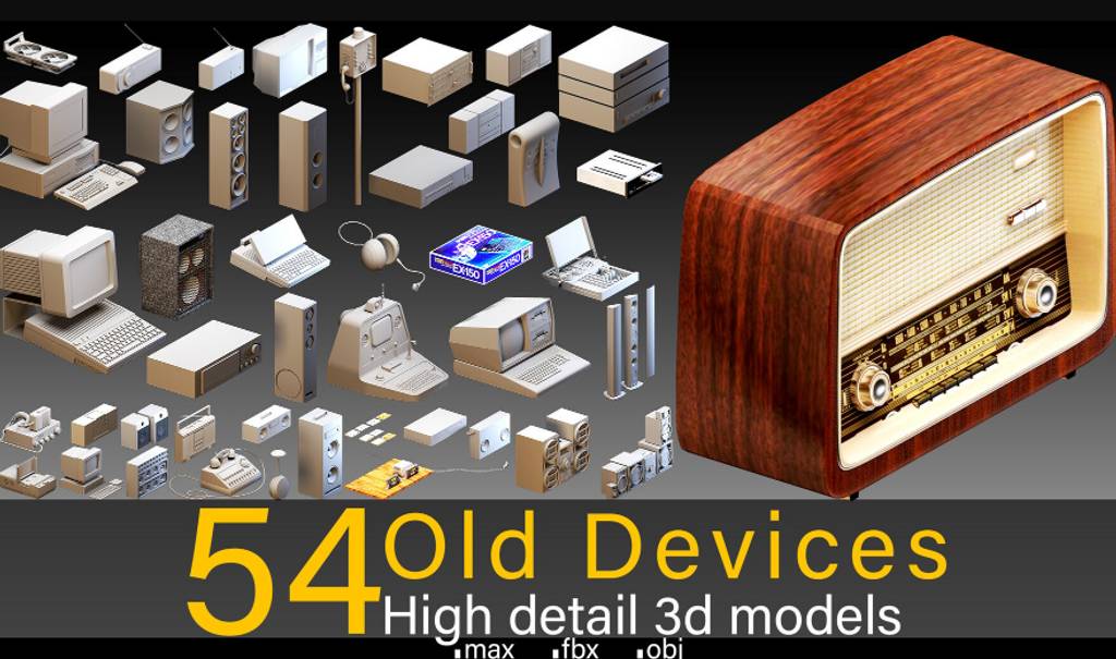 模型资产 – 54 台高细节旧设备3d模型 Old Devices- High detail 3d models