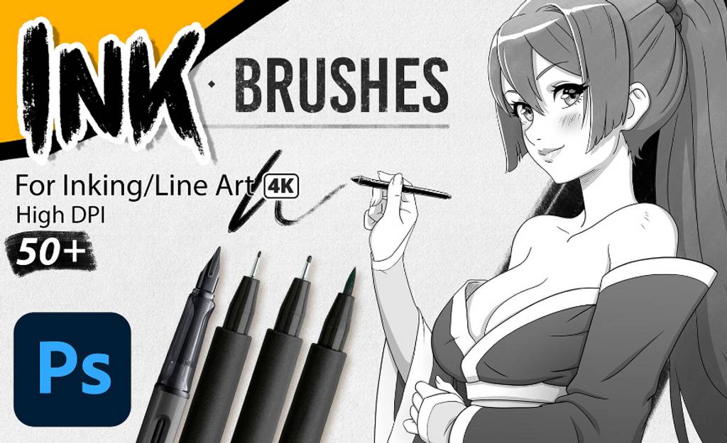 PS笔刷 – 用于墨水和线条艺术 INK Brushes For Inking & Line Art