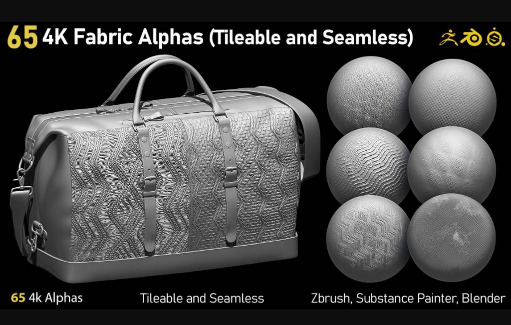 65 张无缝平铺布料贴图 4K Fabric Alphas(Tileable)