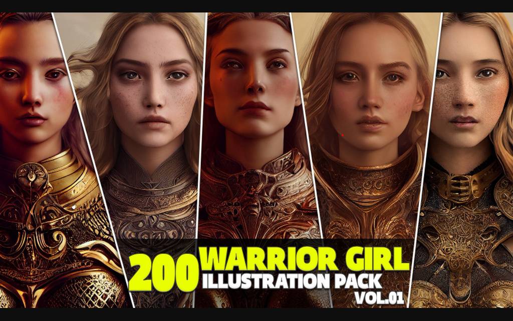 200 张女战士角色概念设计插画包 200 Warrior Girl Illustration Pack Vol.01