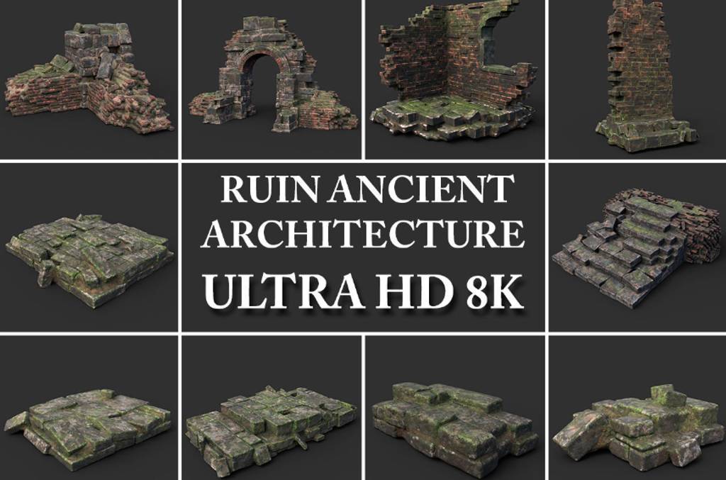 模型资产 – 废墟中世纪建筑3D模型 Low poly Ruin Medieval Construction 3D model