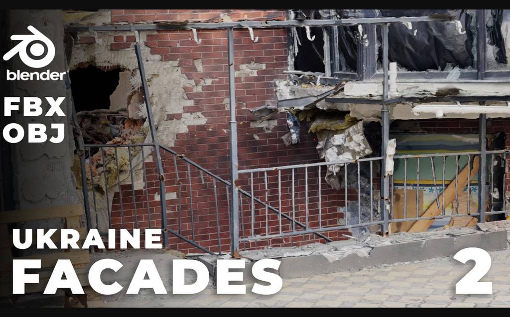 模型资产 – 战争废墟建筑物扫描模型 SCANS from Ukraine l Facades Vol.2