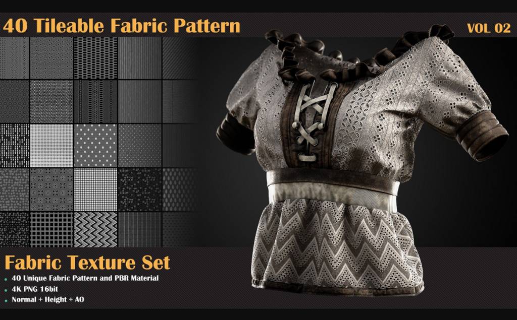 40 种平铺织物图案 40 Tileable Fabric Pattern – VOL 02