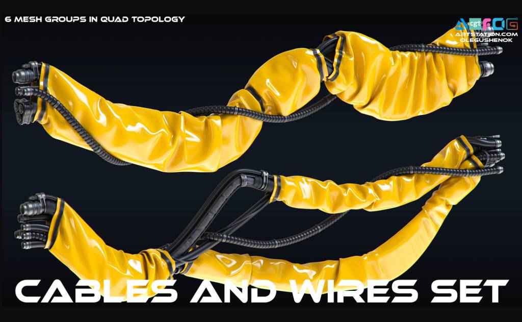 模型资产 – 6组电缆和电线套装 3D 模型 Cables and Wires set 3D model