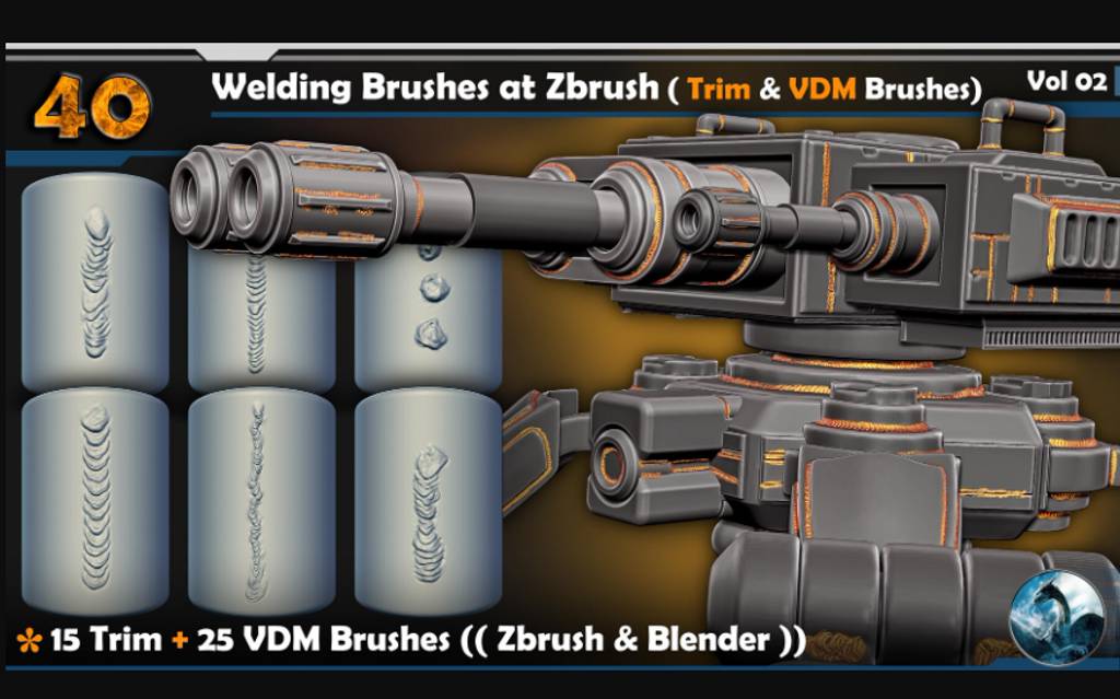 Zbrush笔刷 – 焊接笔刷 Welding Brushes at Zbrush ( Trim & VDM Brushes) Vol 02