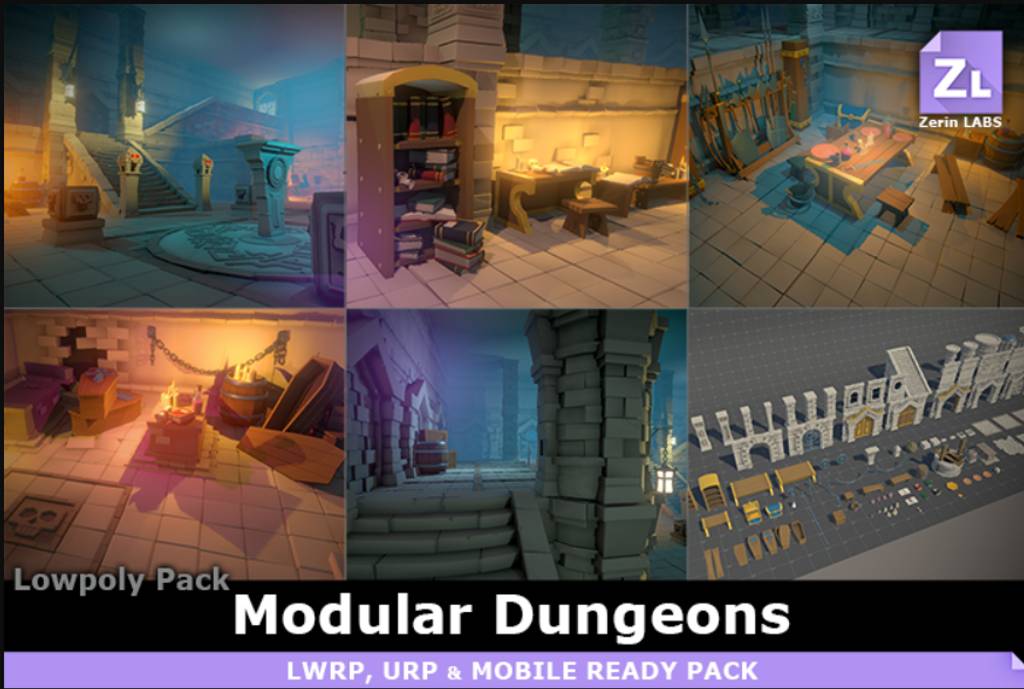模型资产 – 游戏模型地牢资产 LowpolyKit : Dungeon