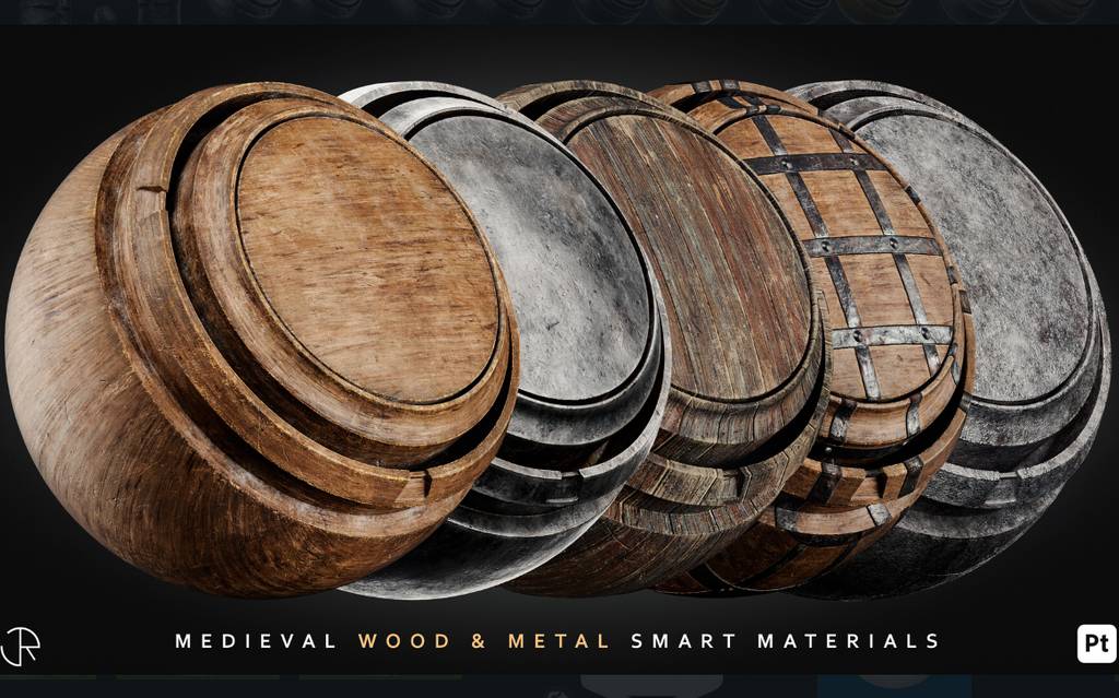 SP材质 – 中世纪木头金属智能材质 Medieval Wood & Metal Smart Materials for Substance 3D Painter