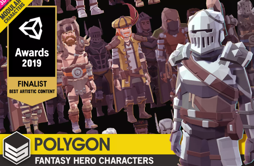 Unity – 模块化英雄角色 POLYGON Modular Fantasy Hero Characters – Low Poly 3D Art