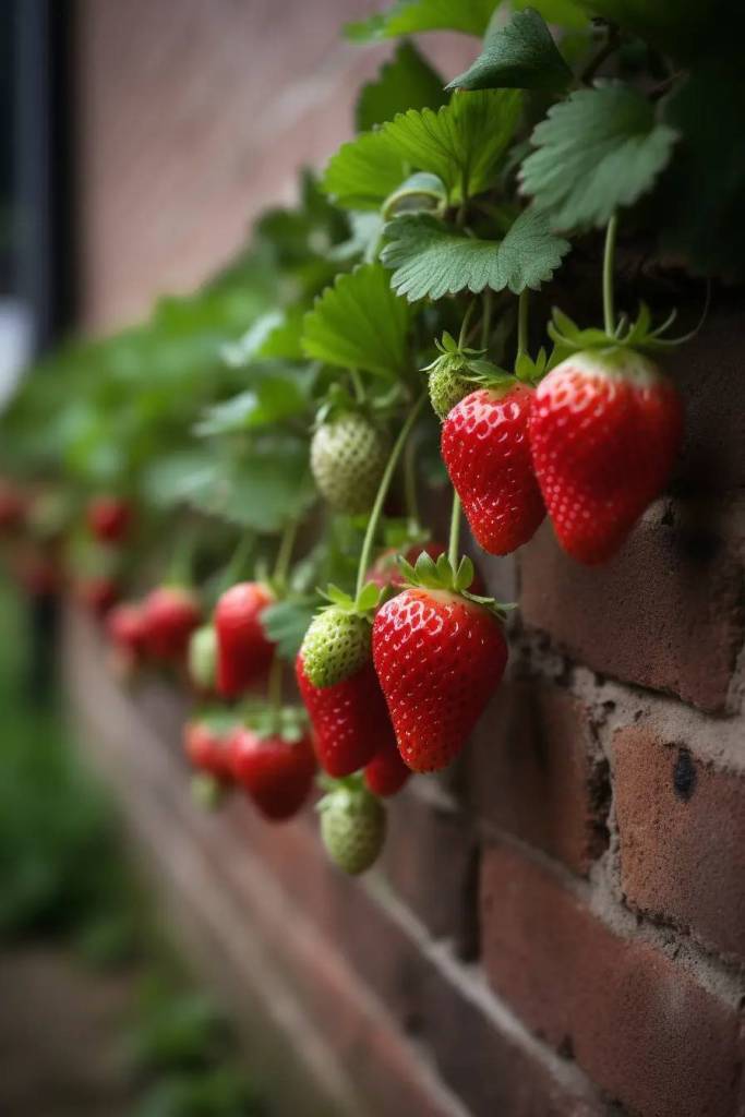 院墙上悬挂的草莓