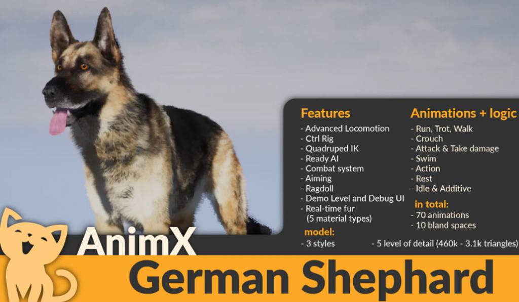 【UE4】德国牧羊犬 AnimX: German Shepherd
