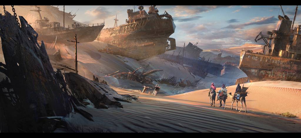 PS教程 – 手绘概念设计教程 Ship Graveyard Key art Full video process