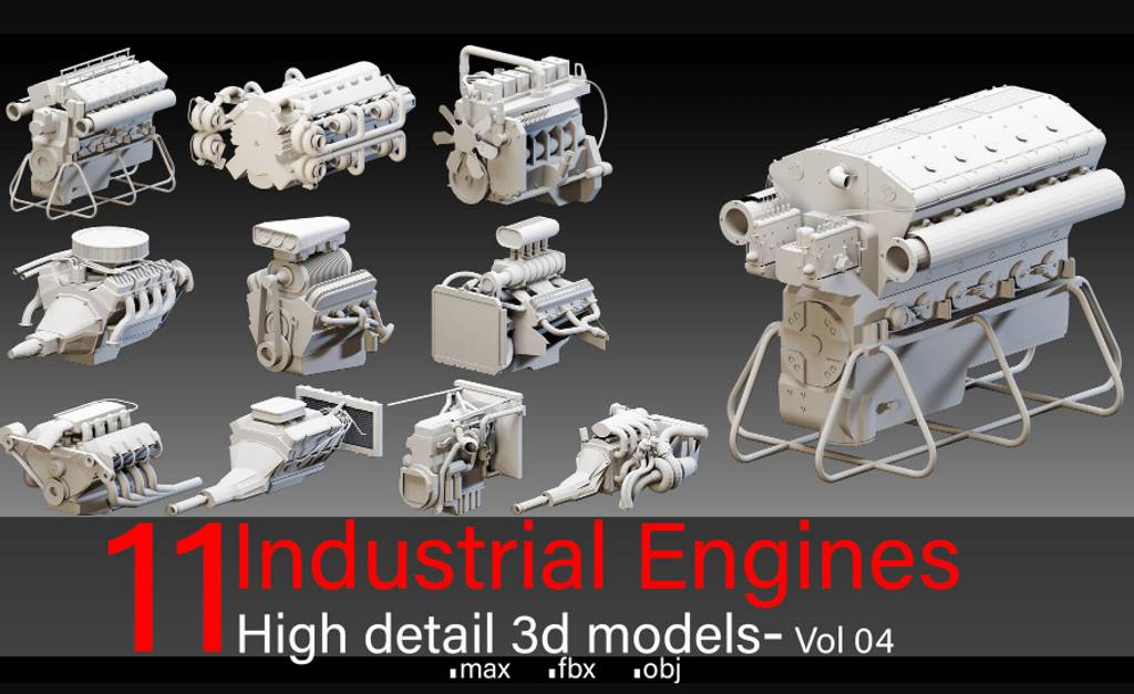 模型资产 – 11 种工业发动机高细节模型 11 Industrial Engines- Vol 04- High detail 3d models