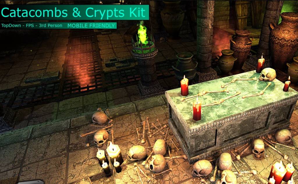 Unity游戏资产地下墓穴和地穴内饰套件 Catacombs & Crypts Interiors Kit