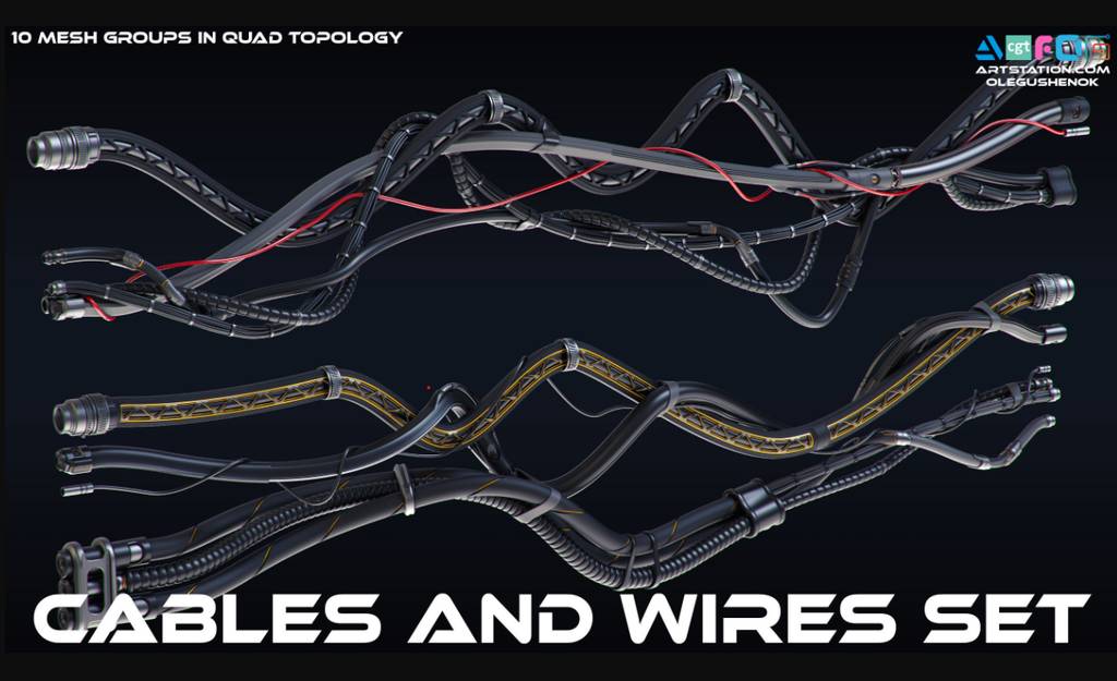 模型资产 – 10组电缆和电线套装 3D 模型 Cables and Wires set 3D model