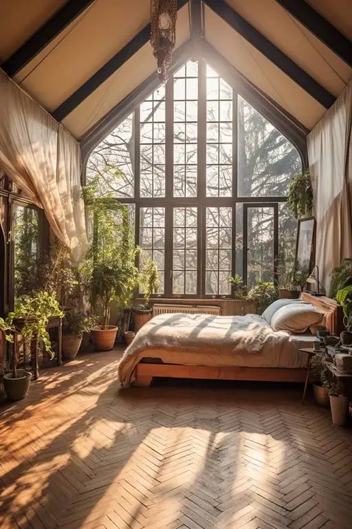 哥特式家具和植物装饰梦幻卧室