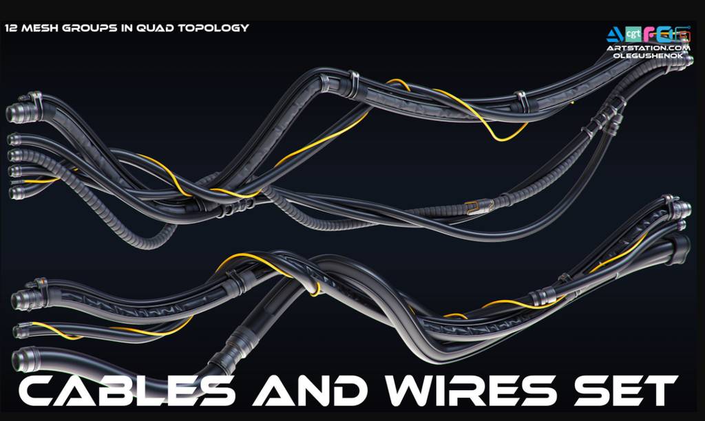 模型资产 – 12组电缆和电线套装 3D 模型 Cables and Wires set 3D model