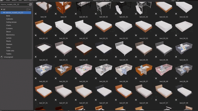 Blender插件- 5000 组室内家具沙发座椅柜子灯具植物模型库 Interior Models | Kpack | Asset Browser