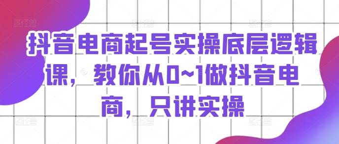 抖音电商起号实操底层逻辑课，教你从0~1做抖音电商，只讲实操-网创指引人