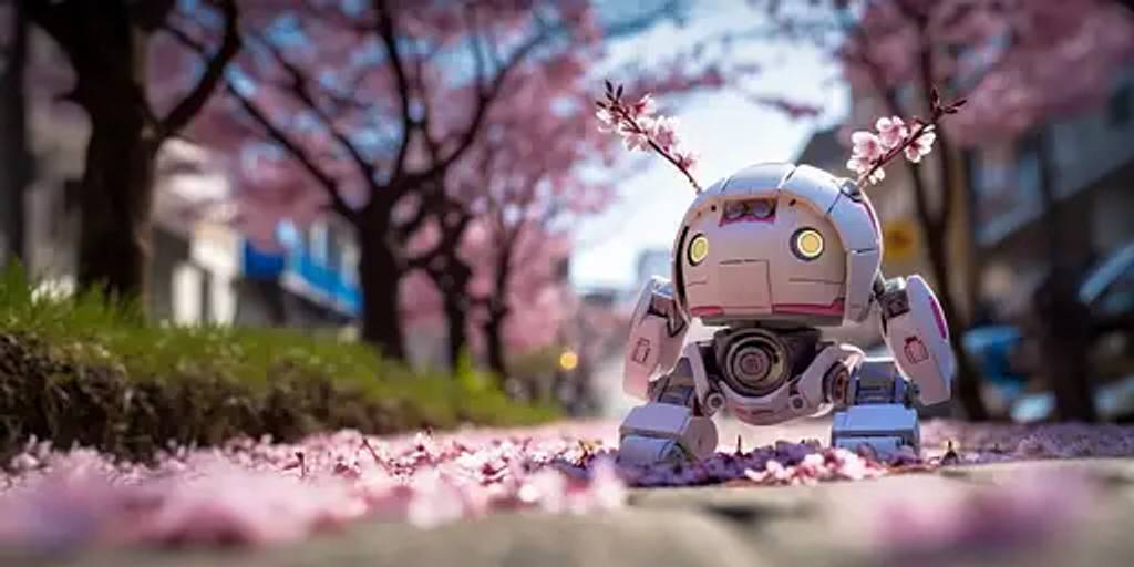 樱花树海中的小机器人塔奇克马（Tachikoma）