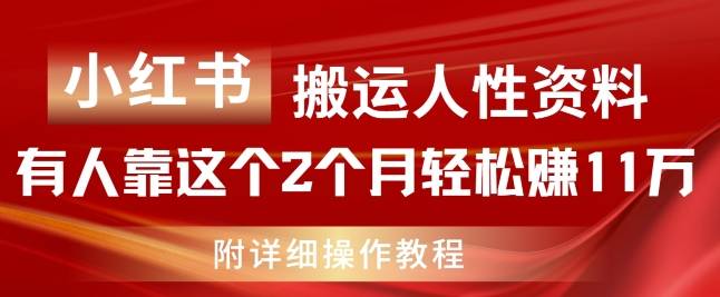 小红书搬运人性资料，有人靠这个2个月轻松赚11w，附教程【揭秘】-网创指引人