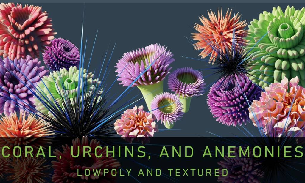模型资产 – 海葵3D模型 Lowpoly Anemones Pack