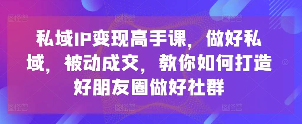 私域IP变现高手课，做好私域，被动成交，教你如何打造好朋友圈做好社群-网创指引人