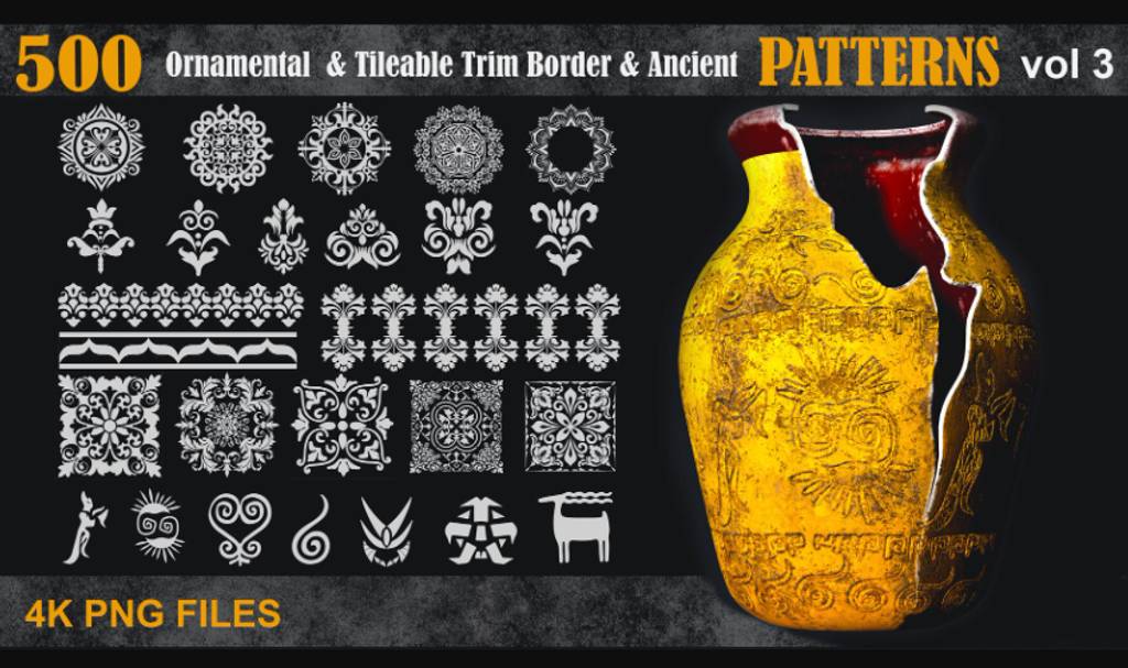 500 种装饰性边框图案 500 Ornamental & Tileable Trim Border & Ancient Patterns-vol3