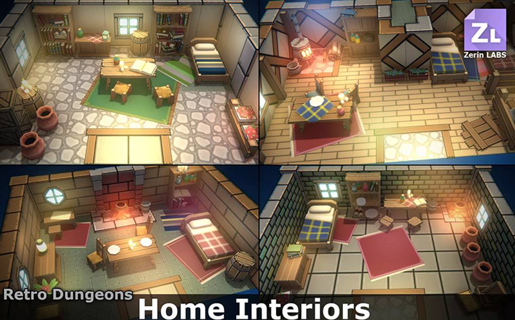 模型资产 – 风格化复古地下城房屋内饰 Retro Dungeons : Modular House Interiors