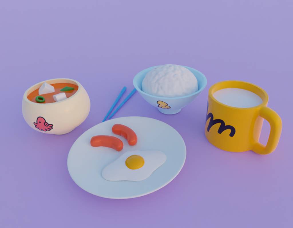 早餐杯子碗筷模型