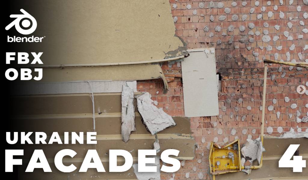 模型资产 – 战争废墟建筑物扫描模型 SCANS from Ukraine l Facades Vol.4