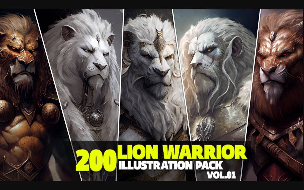 200 张狮子战士角色设计插图插画包 200 Lion Warrior Illustration Pack Vol.01