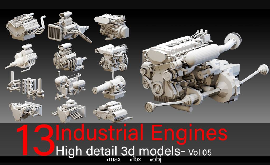 模型资产 – 13 种工业发动机高细节 3d 模型 Industrial Engines- Vol 05- High detail 3d models