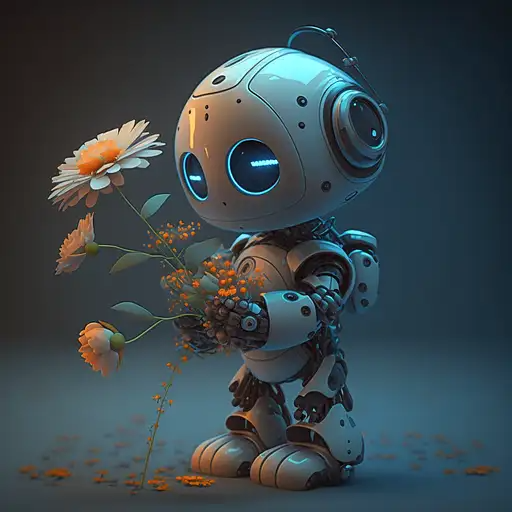 手持鲜花的小机器人