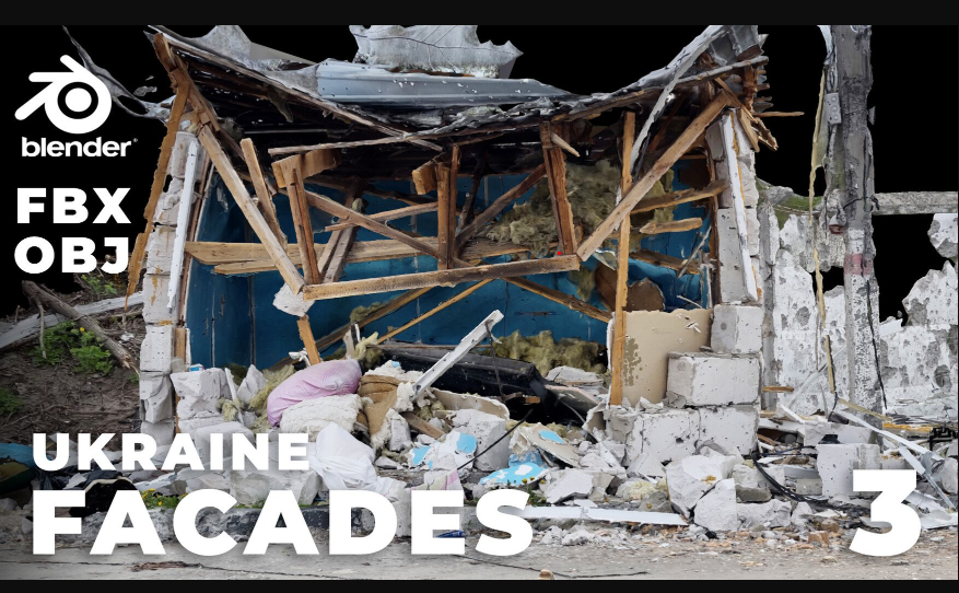 模型资产 – 战争废墟建筑物扫描模型 SCANS from Ukraine l Facades Vol.3