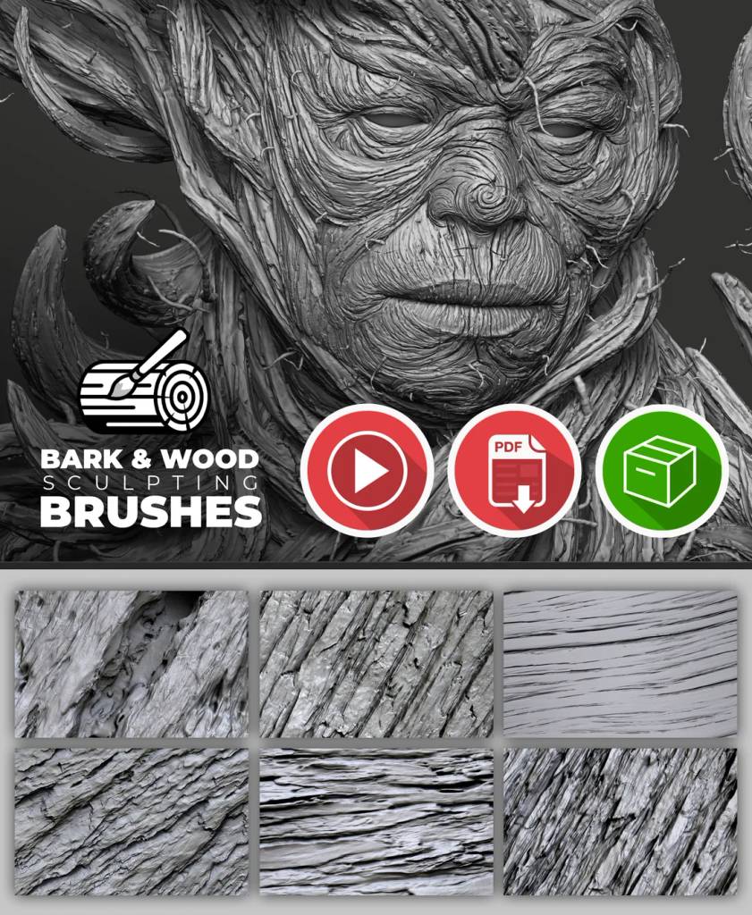 Zbrush笔刷 – 树皮木材笔刷 Bark & Wood brushes pack