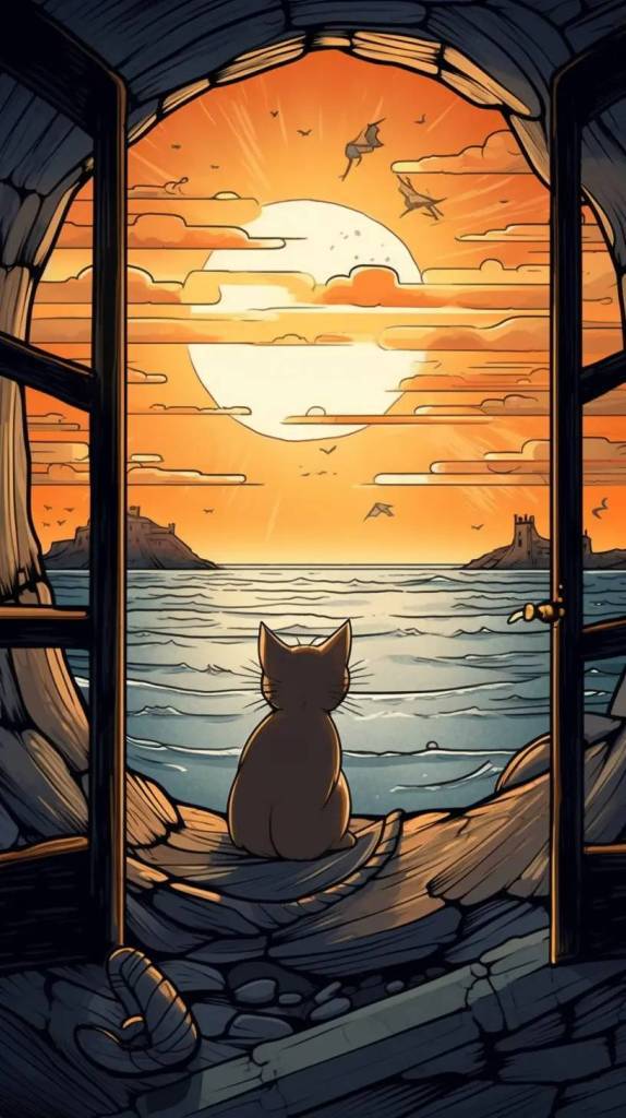 欣赏日落风景的小猫咪