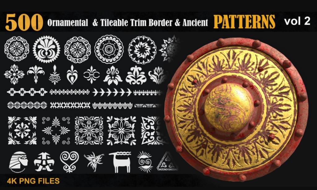 500 种装饰边框和古代图案 500 Ornamental & Tileable Trim Border & Ancient Patterns-vol2