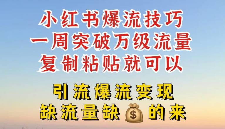 小红书爆流技巧，一周突破万级流量，复制粘贴就可以，引流爆流变现【揭秘】-网创指引人