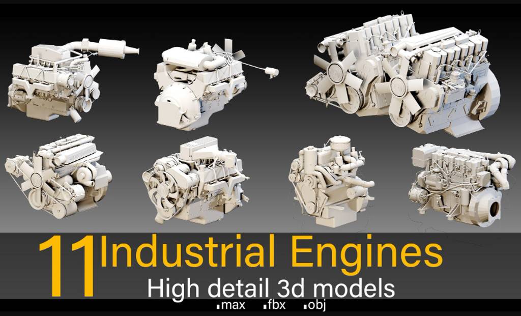 模型资产 – 11 种工业发动机高细节模型 Industrial Engines- High detail 3d models