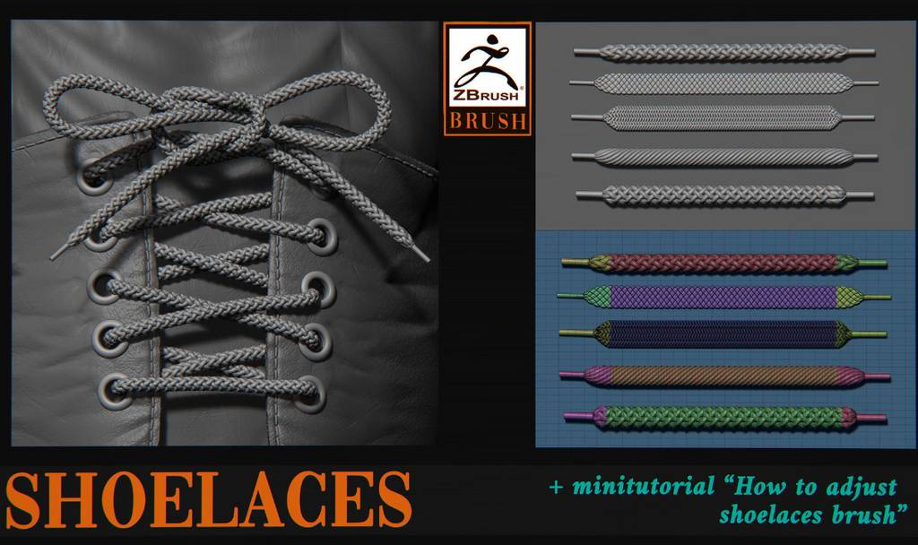 ZBrush笔刷 – 鞋带笔刷预设 Shoelaces brush For ZBrush