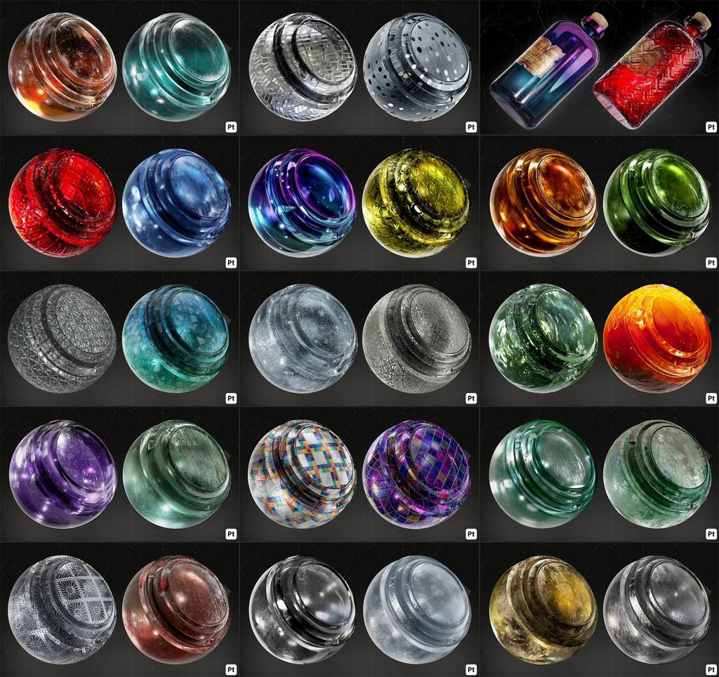 SP材质 – 30 组玻璃智能材质 30 Glass Smart Materials For Substance Painter_vol01