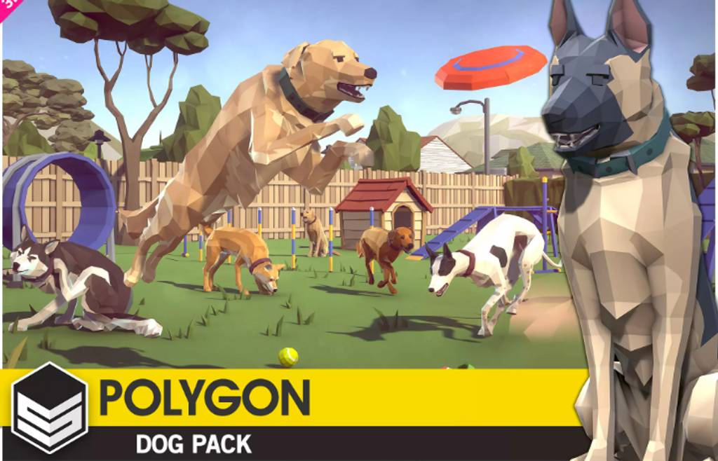 Unity – 风格化卡通狗 POLYGON – Dog Pack Low Poly 3D Art