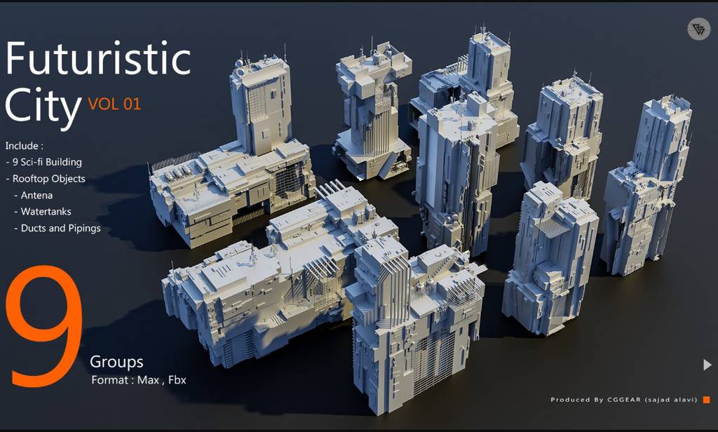 模型资产 – 未来城市科幻建筑 Futuristic City Pack vol 01